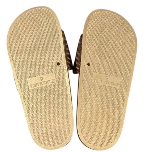 True Religion Gold Rhinestone Slide Sandals Womens Size 9 - Picture 8 of 10